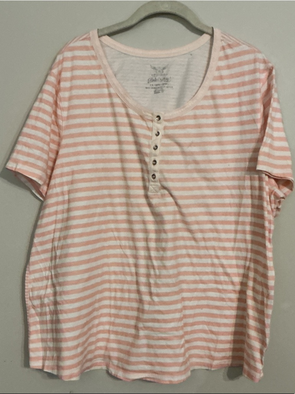 Faded Glory Light Pink & Cream Striped Tee - Logo Print Top